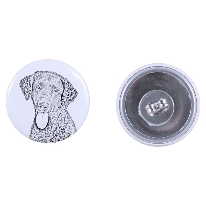 Cercei dama cu caine Curly Coated Retriever, Art-Dog, acril, 2,5cm