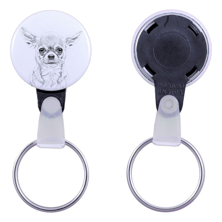 Chihuahua portrés hosszú szőrű kulcstartó, Art-Dog, 2.5cm, egyedi design elérhető