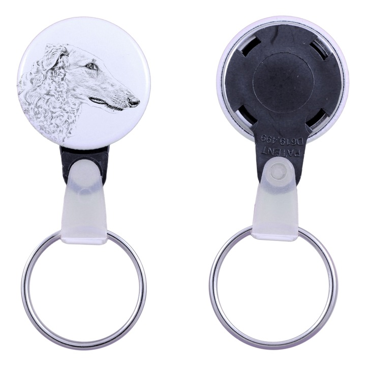 Kulcstartó borzoj kutya portréval, Art-Dog, 2.5cm, egyedi design elérhető