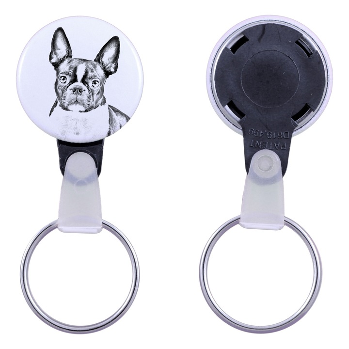Boston terrier portrés kulcstartó, Art-Dog, 2.5cm, egyedi design elérhető
