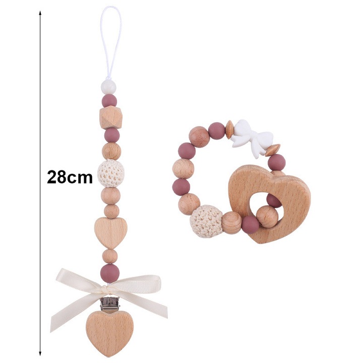 Set 2 lanturi pentru suzete BEEVME, non-toxic, clema anti-pierdere, roz