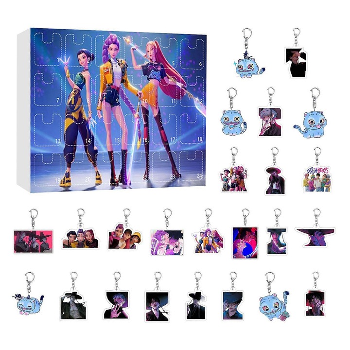 K-pop Demon Hunters adventi naptár, 24 meglepetéssel, akril kulcstartók, többszínű