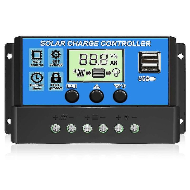 Regulator solar de incarcare 10A/20A/30A, controler inteligent, 12V/24V, dimensiuni variate