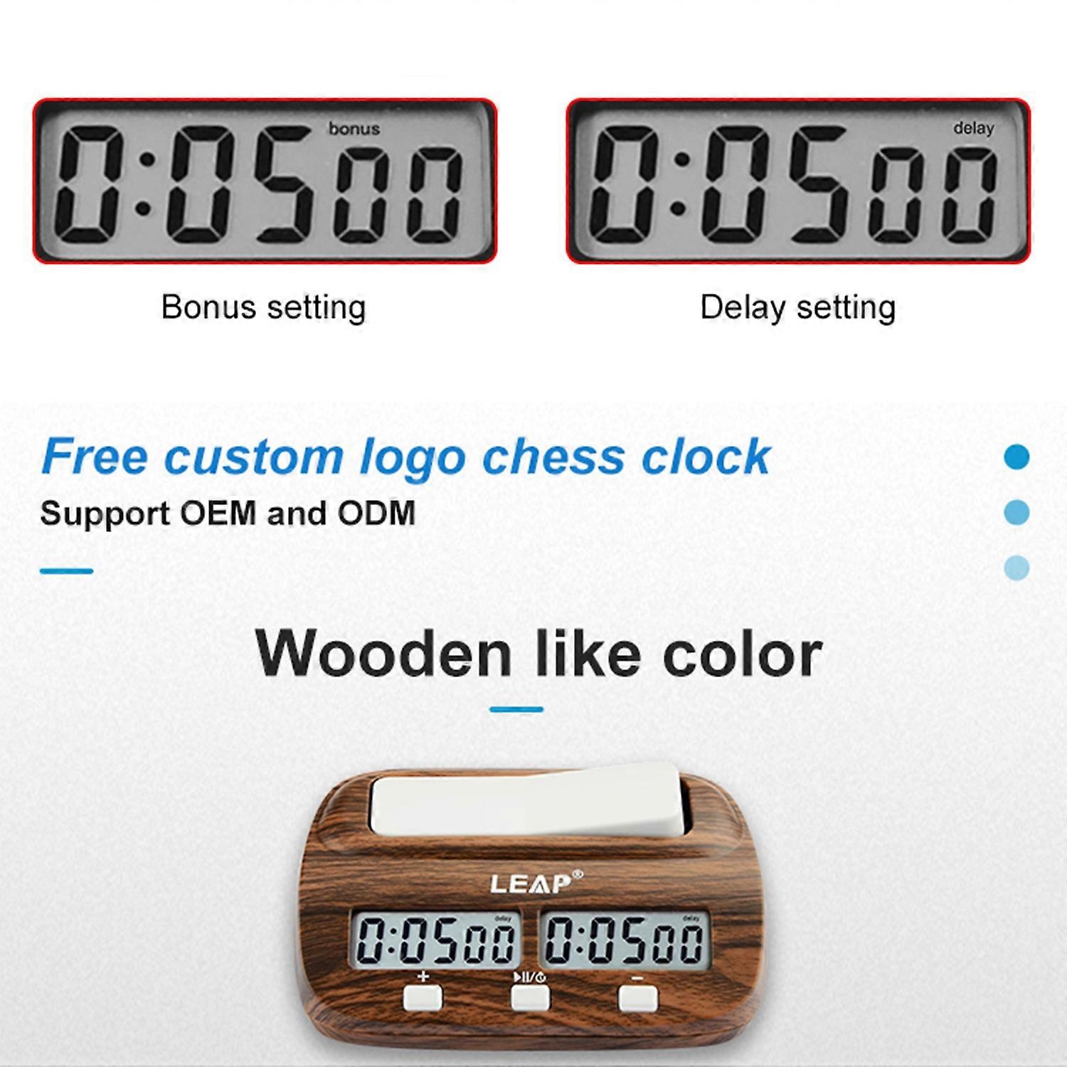 Ceas de sah digital, model PQ9907, culoare lemn, 10 ore, functii bonus ...