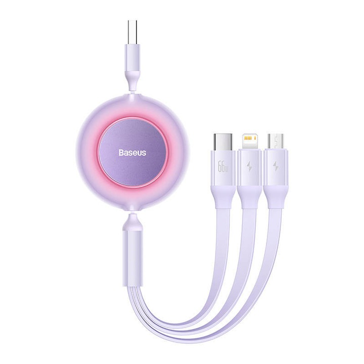 Cablu USB 3w1 Baseus Bright Mirror 3, 66W, 1.1m, violet, 3 porturi