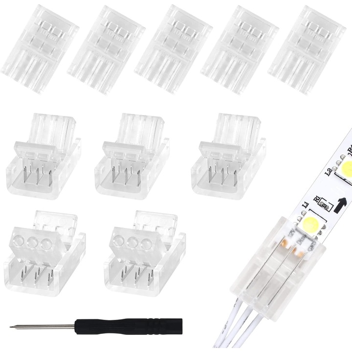 LED конектори 3 пина, YWD-FMM, комплект 10 броя, 10 мм, за водоустойчиви и неводоустойчиви LED ленти