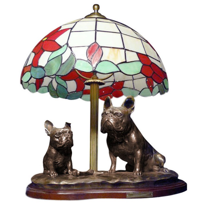 Lampa retro cu abajur din vitrali, statueta caine, 30x45cm, Art-Dog