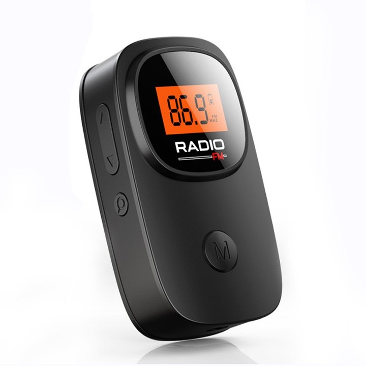 Мини преносимо радио, ZOUN, с щипка за нашийник, FM, леко, честотна модулация, 76-108 MHz, с 3.5 мм жак за слушалки, автоматично търсене на станции, контрол на силата на звука, черно
