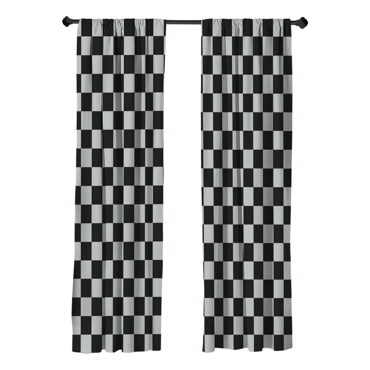 Set perdele, model carouri monocrom, gri antracit, 71x160cm, 2 piese