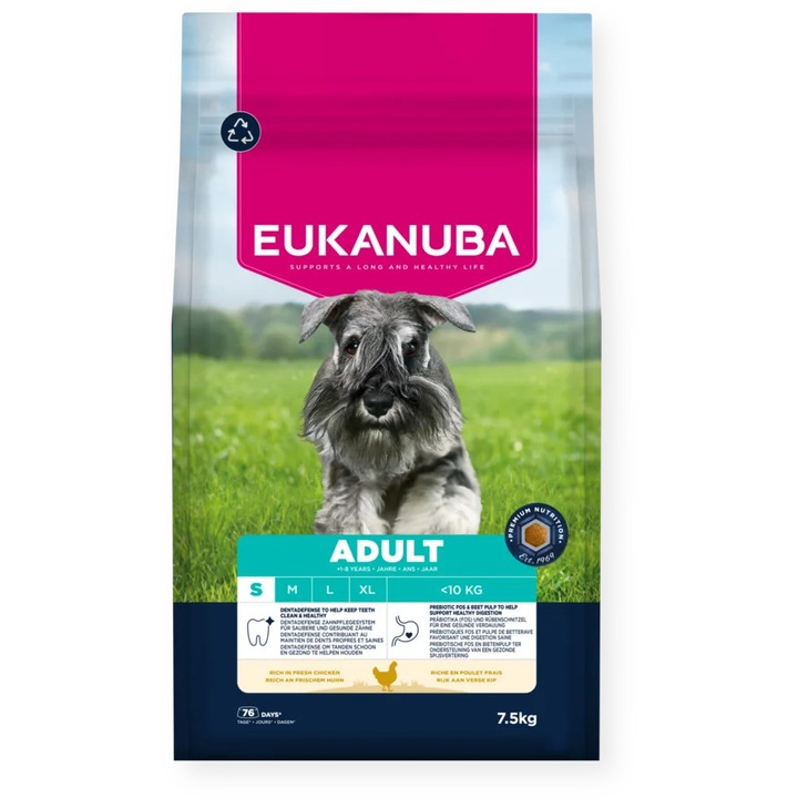 Hrana uscata EUKANUBA pentru caini, Adult Small Breed, cu pui proaspat 7.5 KG