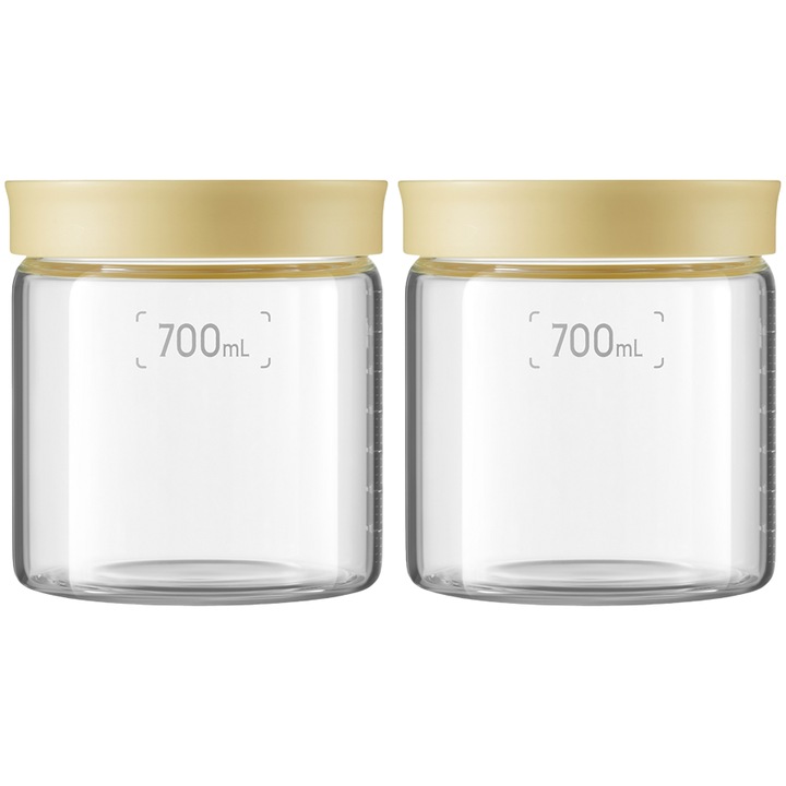 Set 2 borcane din sticla 700ml, BUYDEEM, capac Mellow Yellow, rezistente la zgarieturi, sigilate