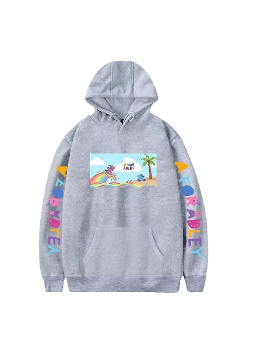 Unisex kapucnis pulóver, poliészter, hosszú ujjú, mintás, szürke