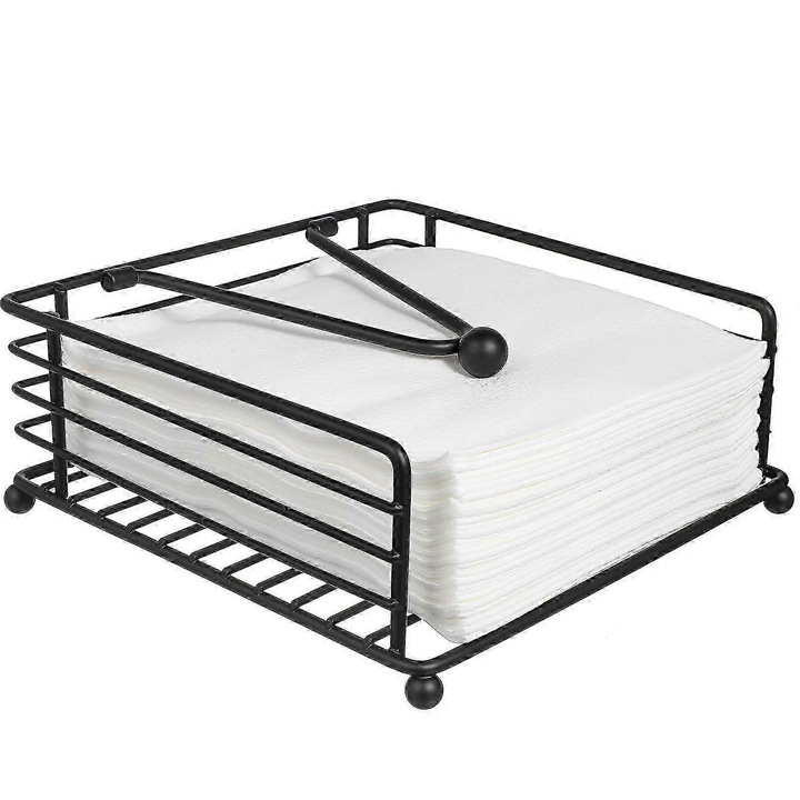 Suport servetele metalic, negru, 18x17.6x6.8cm, capacitate mare
