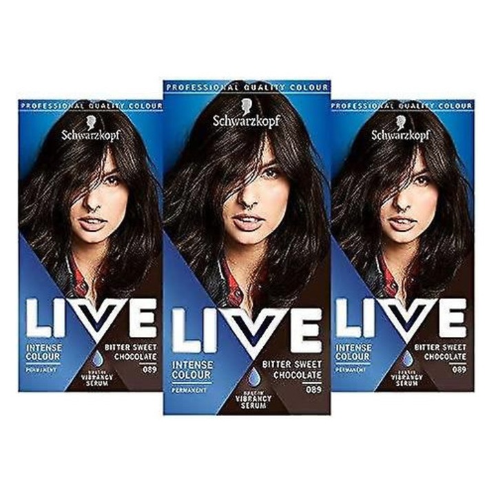 Vopsea de par Schwarzkopf LIVE 099 Deep Black, set de 3, permanenta, anti-fading, stralucire intensa