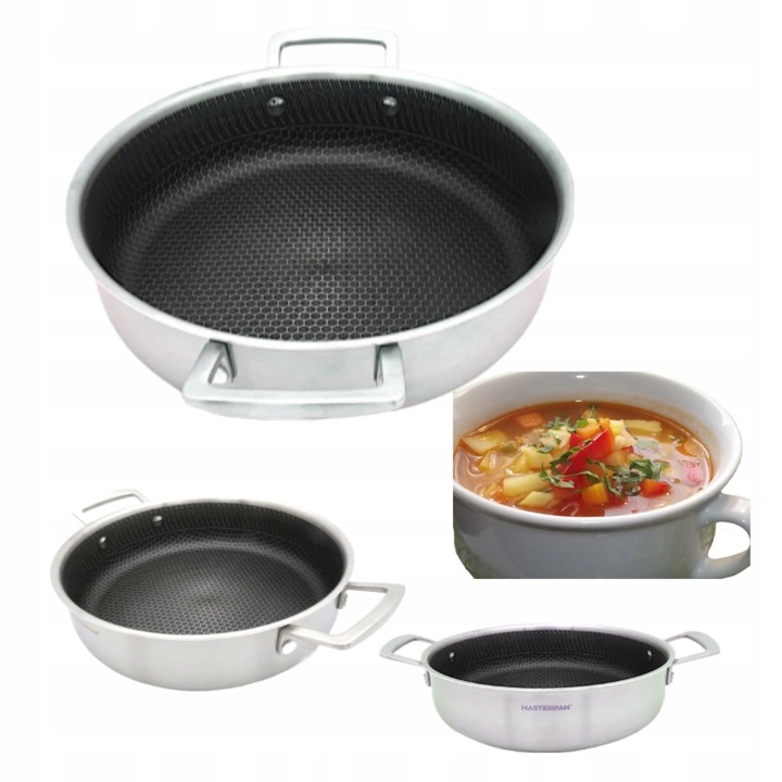 Rozsdamentes acél Tri-Ply edény, 24 cm, 7 cm mély, fedő nélkül, Masterpan