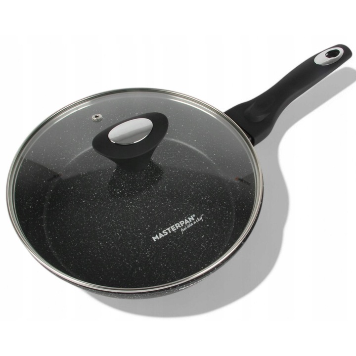 Tigaie granit cu capac Masterpan, 24cm, 2,0L, inductie, gaz, inaltime 5,8cm