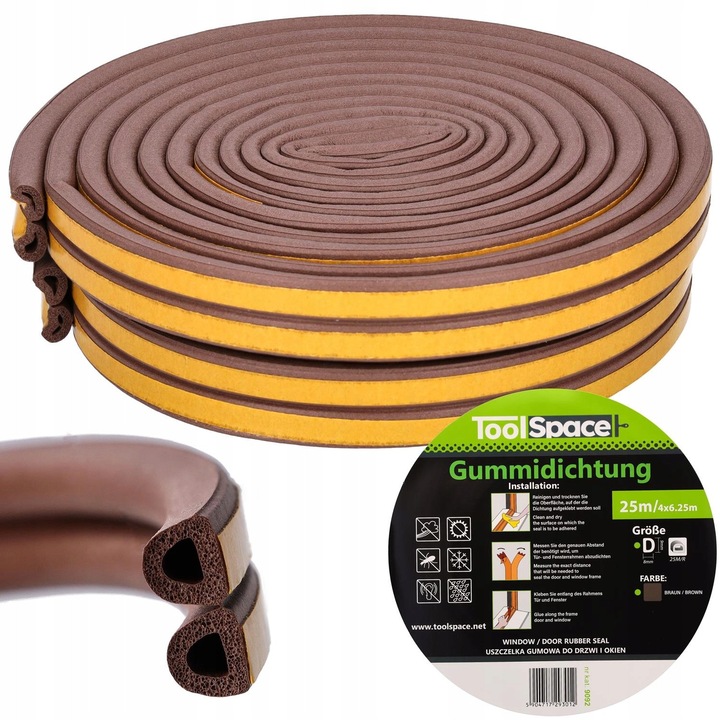 Banda autoadeziva pentru feronerie tip D, ToolSpace, 25m, brun, pentru fante de 3-7mm