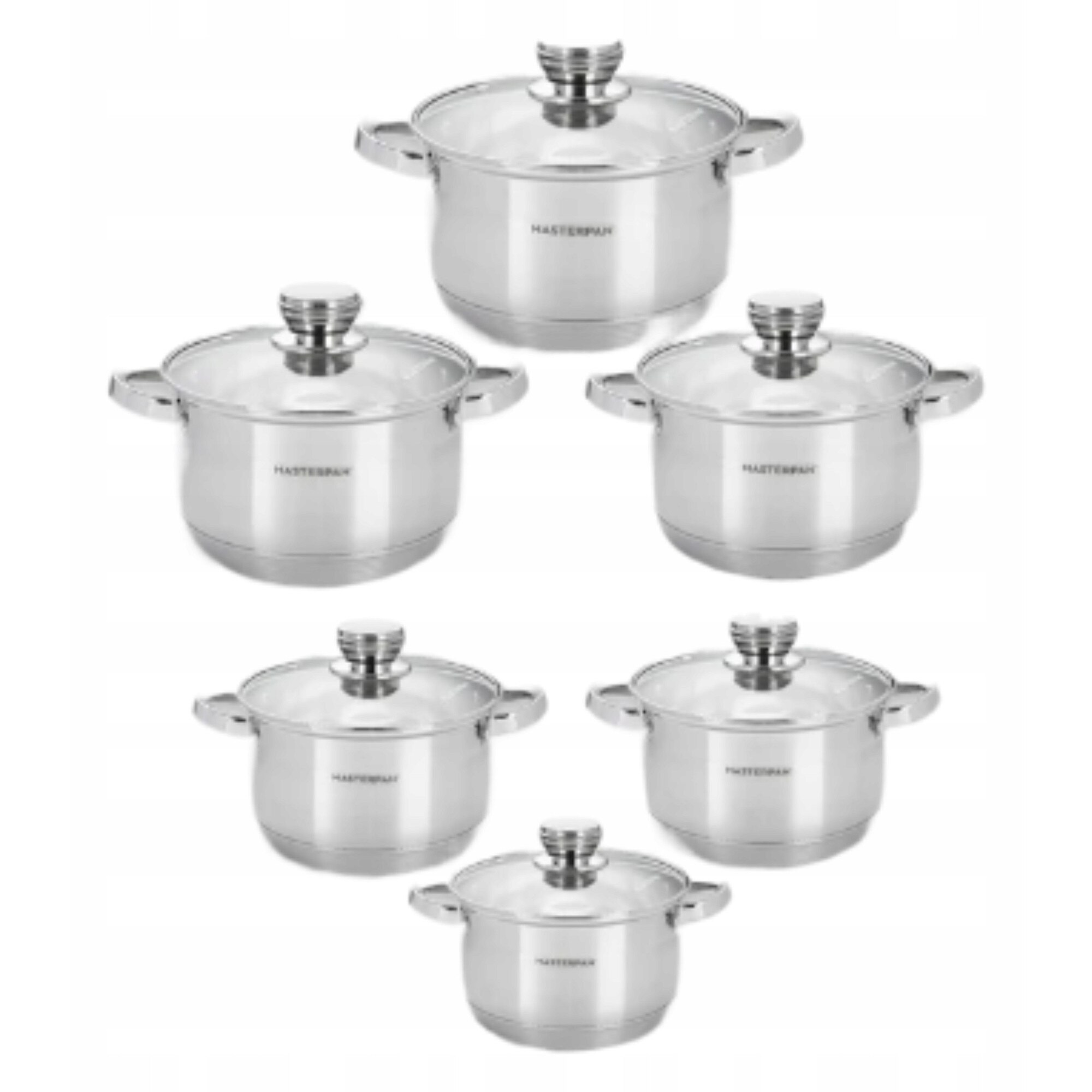 Set oale Masterpan 12 el. din inox cu capace din sticla