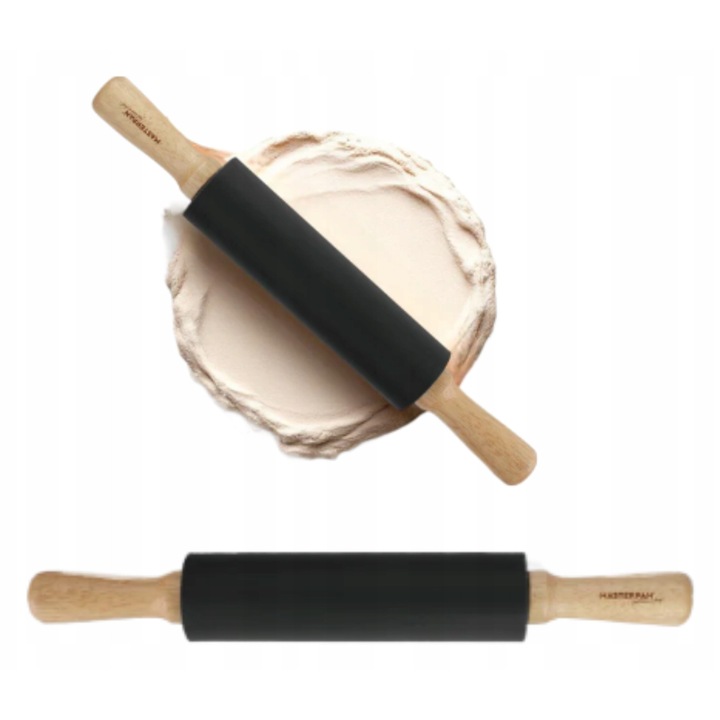 Sucitoare Masterpan 38 cm, silicon, negru, cu maner din lemn