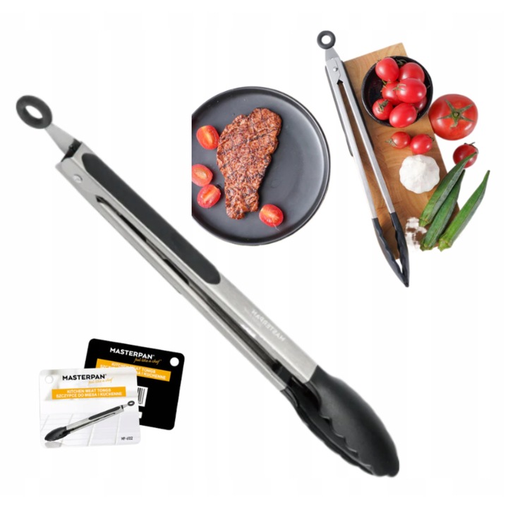 Clesti de bucatarie Masterpan, 35,56cm, otel inoxidabil, manere din silicon, negru