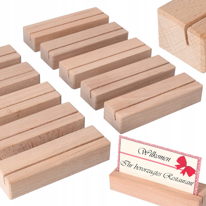 Set 10 suporturi din lemn pentru carti de vizita, ToolSpace, natural, 10x3x1.8cm