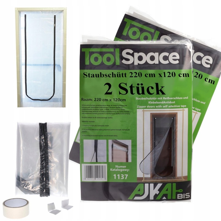 Set 2 usi din folie, anti-praf ToolSpace, 220x120cm, montaj usor, transparent