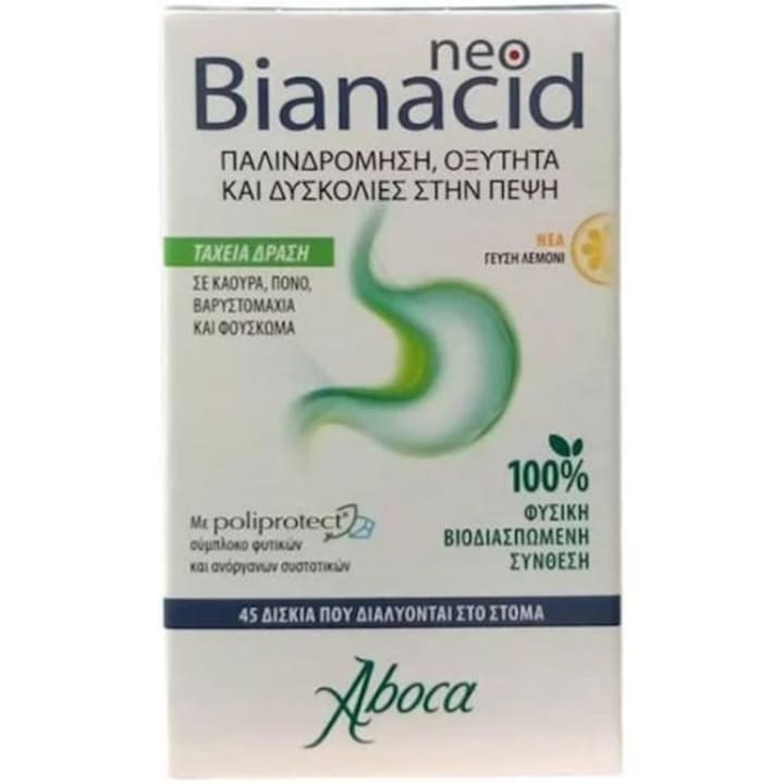 Aboca Neo Bianacid, 45 tablete, cu gust de lamaie, pentru disconfort gastric