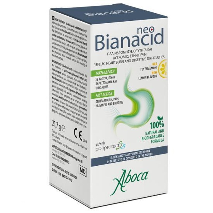 Aboca Neo Bianacid, 14 tablete, cu gust de lamaie, pentru disconfort gastric