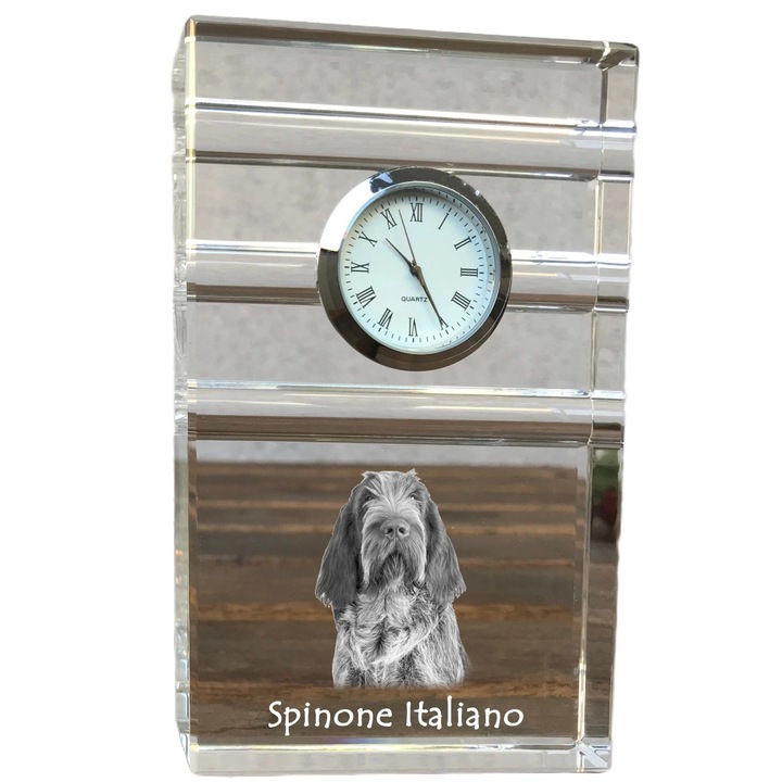 Ceas decorativ Art-Dog, cristal, fotografie rasa de catel, 14,5x6,5x4cm, Transparent