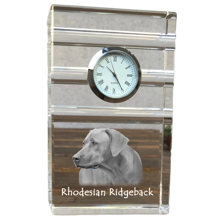 Ceas decorativ Art-Dog, cristal, fotografie rasa de catel, 14,5x6,5x4cm, Transparent