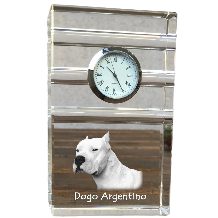 Ceas decorativ Art-Dog, cristal, fotografie rasa de catel, 14,5x6,5x4cm, Transparent