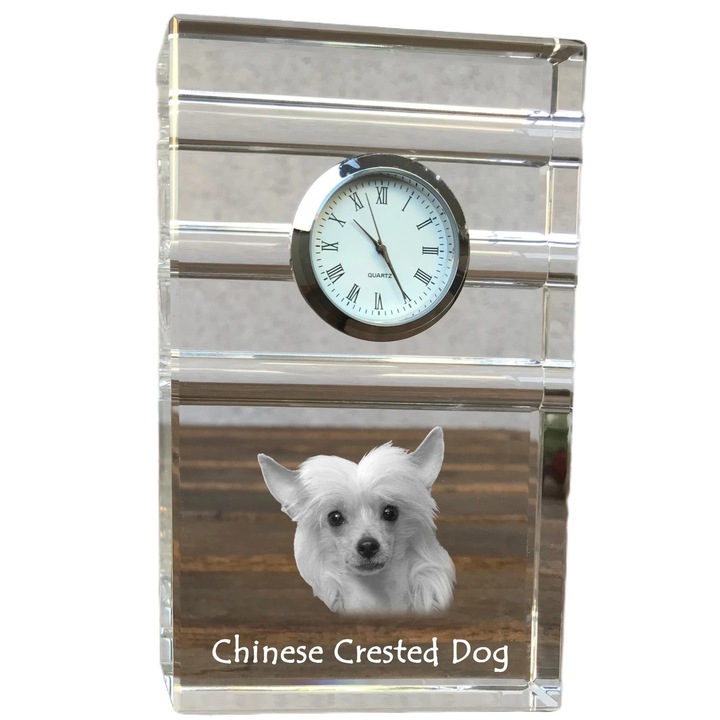 Ceas decorativ Art-Dog, cristal, fotografie rasa de catel, 14,5x6,5x4cm, Transparent