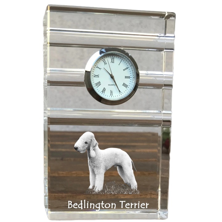 Ceas decorativ Art-Dog, cristal, fotografie rasa de catel, 14,5x6,5x4cm, Transparent