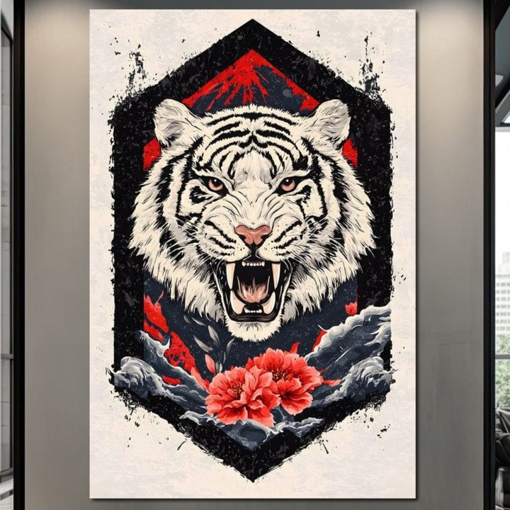 Tablou Canvas Premium, LuxCanva® M1448, In Umbra Muntelui, 70 X 100 CM, Panza Bumbac 100% 400g/m2, Sasiu Lemn, Siberian, Simbol, Orient, Tigru, Flori, Raget, Colti, Pictura, Arta Abstracta, Birou, Living, Camera Copil