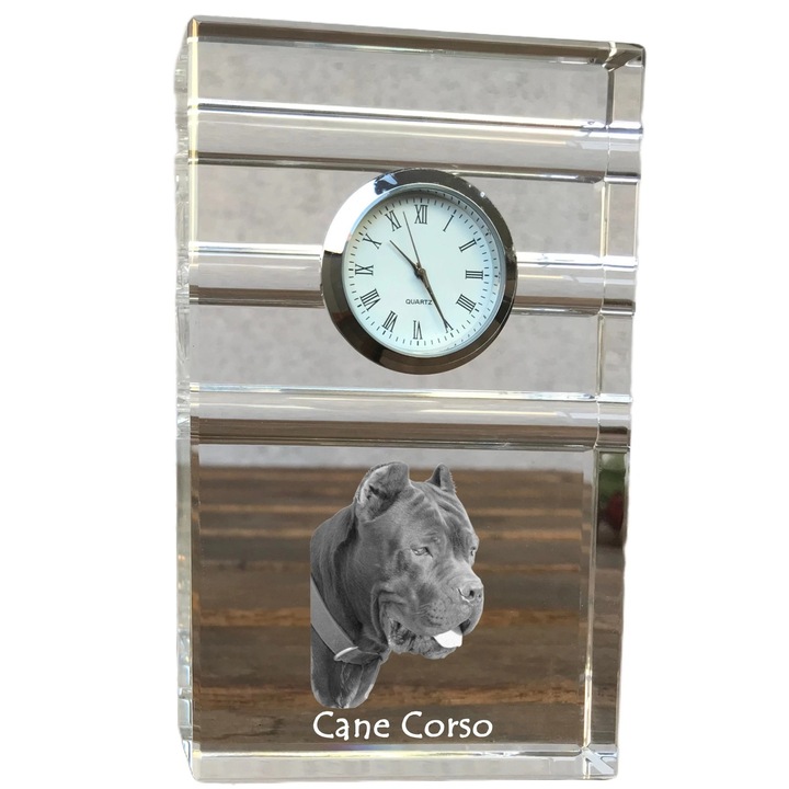 Ceas decorativ Art-Dog, cristal, fotografie rasa de catel, 14,5x6,5x4cm, Transparent