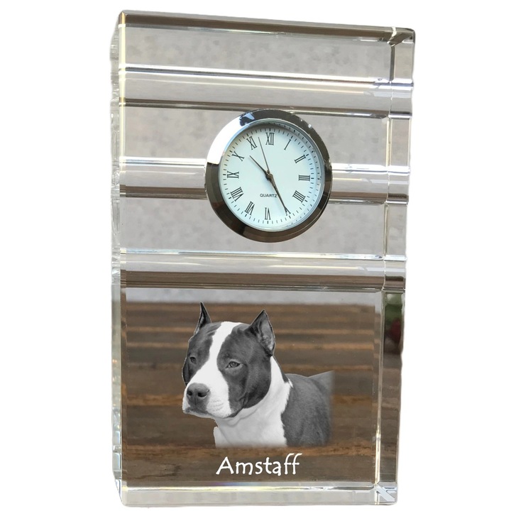 Ceas decorativ Art-Dog, cristal, fotografie rasa de catel, 14,5x6,5x4cm, Transparent