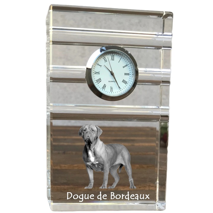 Ceas decorativ Art-Dog, cristal, fotografie rasa de catel, 14,5x6,5x4cm, Transparent