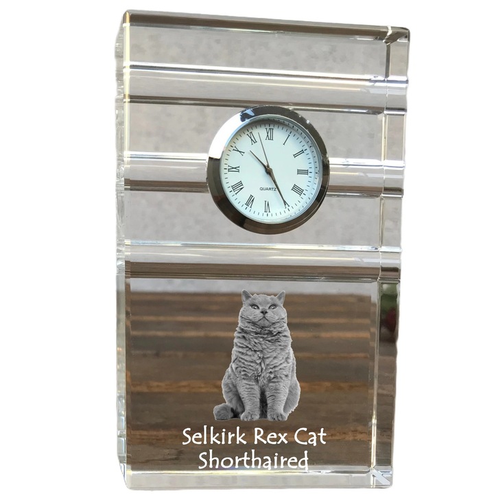 Ceas decorativ Art-Dog, cristal, fotografie rasa de catel, 14,5x6,5x4cm, Transparent