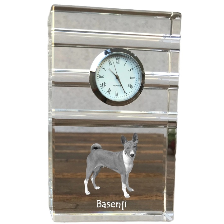 Art-Dog Dekoratív óra, kristály, kiskutyafajta fényképe, 14,5x6,5x4 cm, Átlátszó