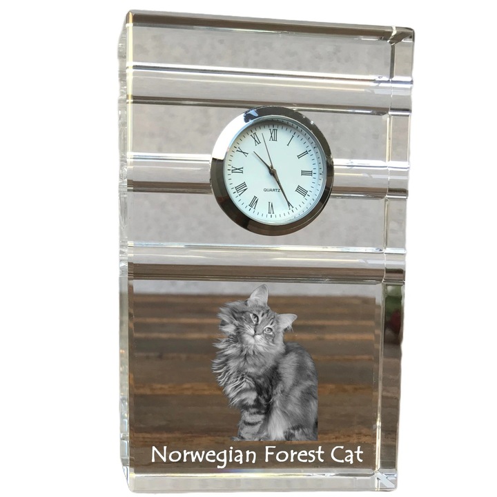 Ceas decorativ din cristal, Art-Dog, personalizat cu fotografie, 14x8,6x2,4cm