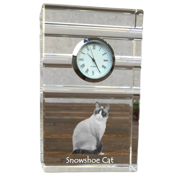 Ceas decorativ din cristal, Art-Dog, cu fotografie personalizata, 14x8,6x2,4cm