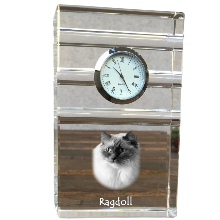 Ceas decorativ Art-Dog, cristal, fotografie rasa de catel, 14,5x6,5x4cm, Transparent