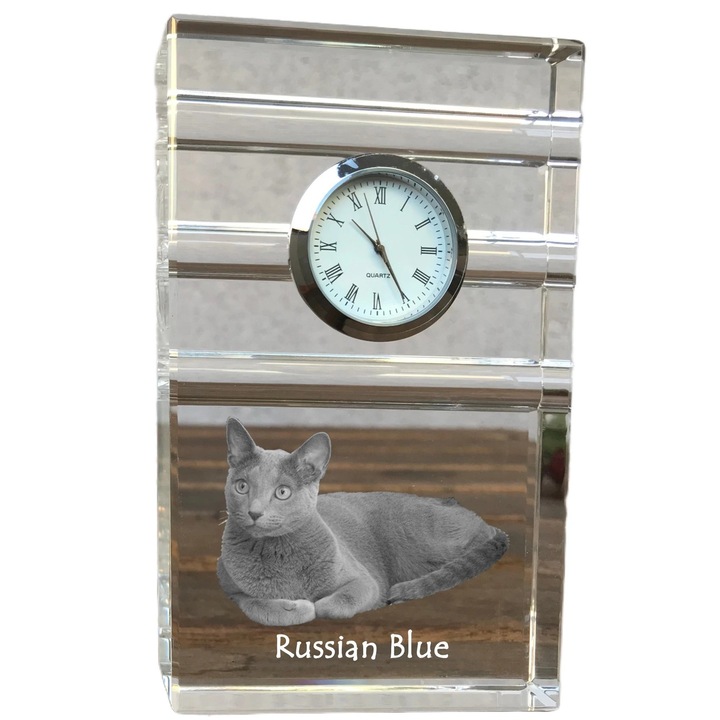 Ceas decorativ din cristal cu fotografie personalizata, Art-Dog, 14x8,6x2,4cm, multicolor