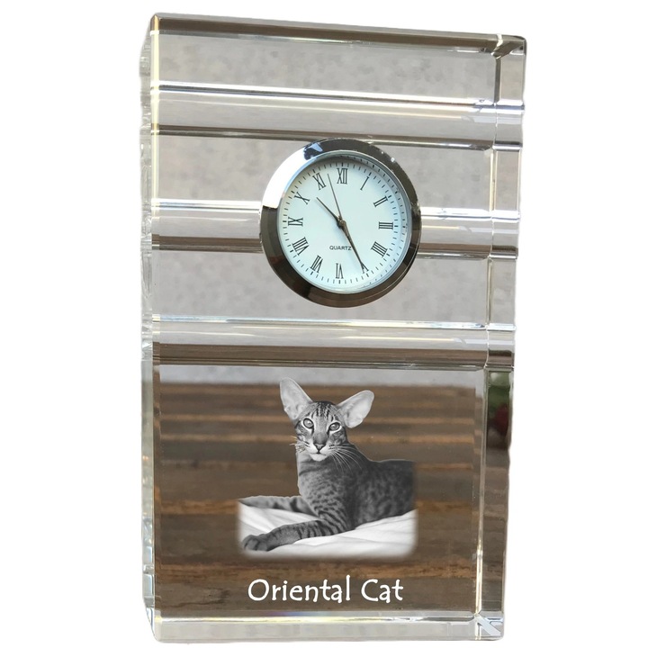 Ceas decorativ, Art-Dog, cristal, personalizat cu fotografie, 14x8,6x2,4cm