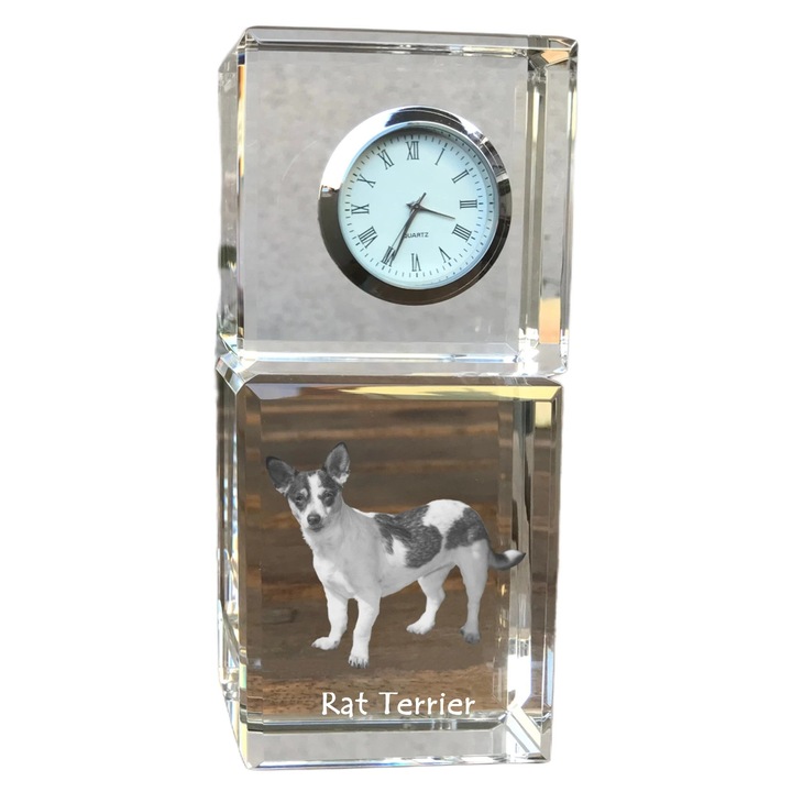 Ceas decorativ Art-Dog, cristal, fotografie rasa de catel, 14,5x6,5x4cm, Transparent
