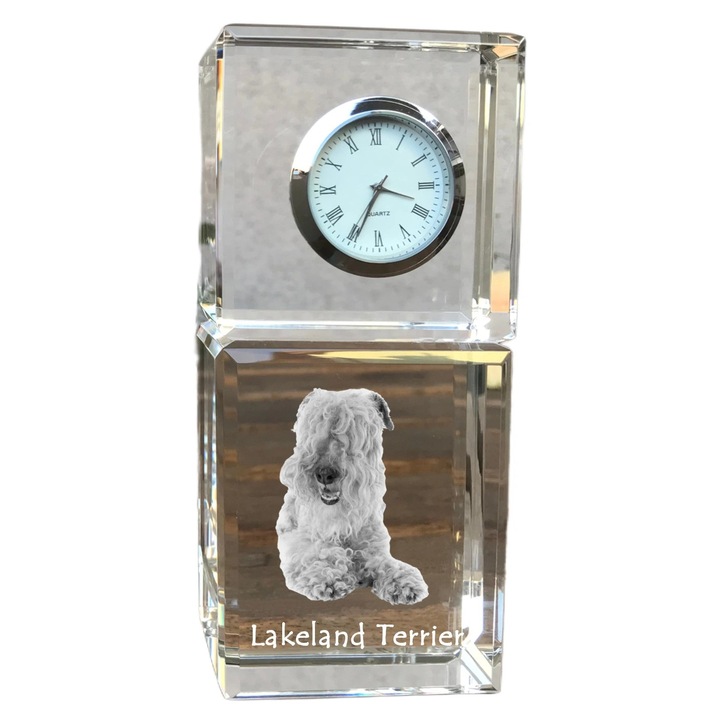 Ceas decorativ Art-Dog, cristal, fotografie rasa de catel, 14,5x6,5x4cm, Transparent