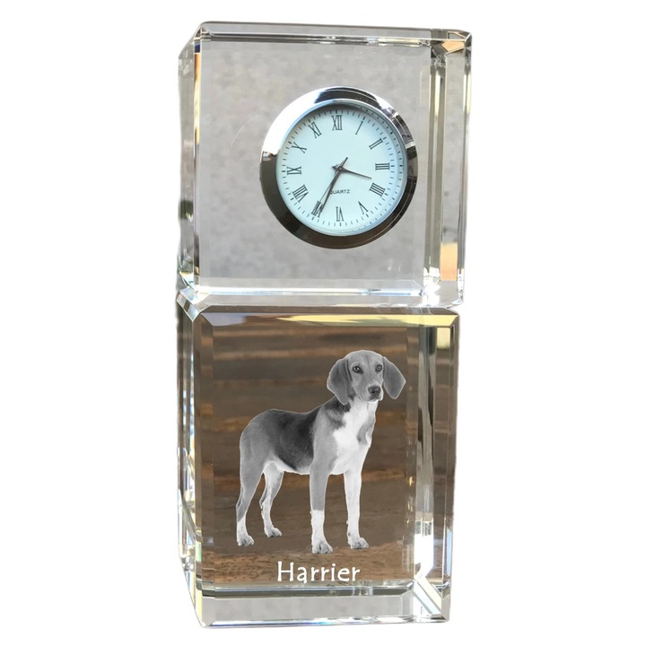 Ceas decorativ Art-Dog, cristal, fotografie rasa de catel, 14,5x6,5x4cm, Transparent