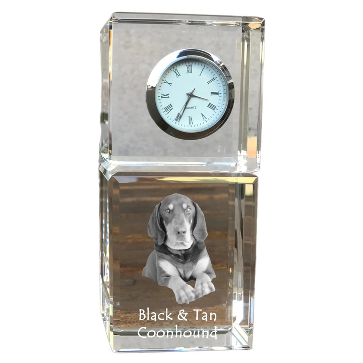 Ceas decorativ Art-Dog, cristal, fotografie rasa de catel, 14,5x6,5x4cm, Transparent