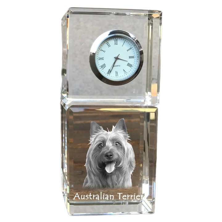 Ceas decorativ Art-Dog, cristal, fotografie rasa de catel, 14,5x6,5x4cm, Transparent