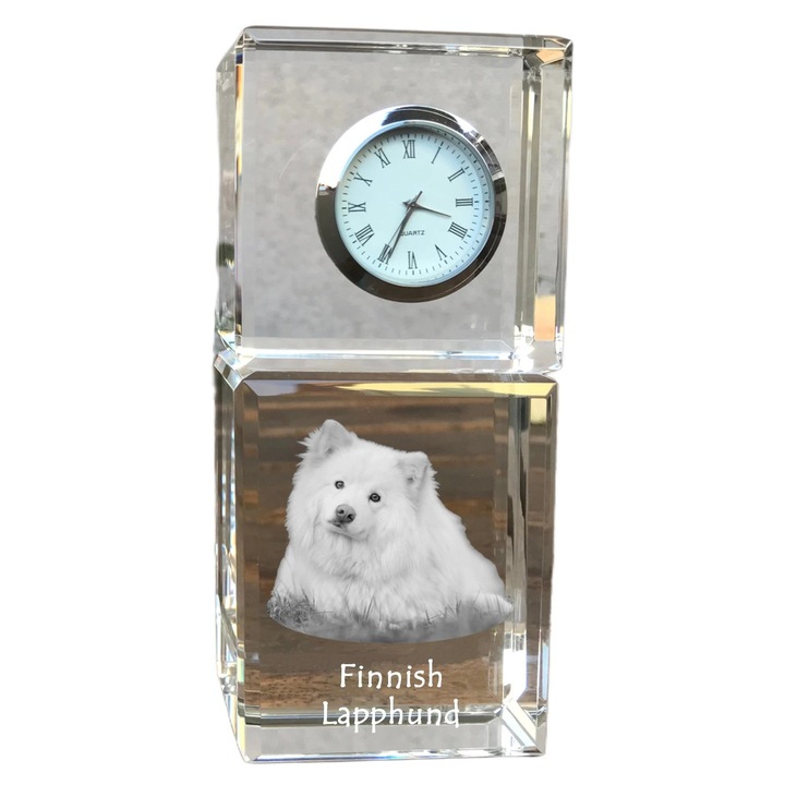 Ceas decorativ Art-Dog, cristal, fotografie rasa de catel, 14,5x6,5x4cm, Transparent